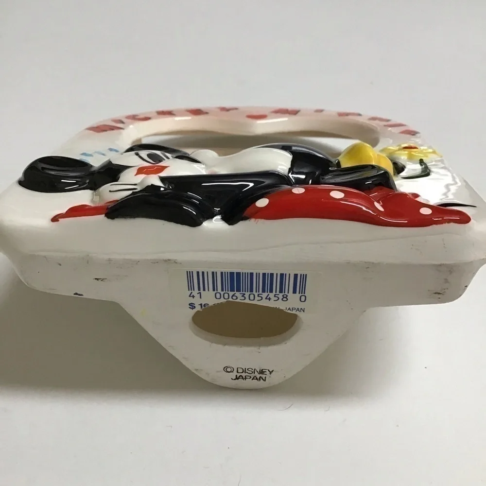 Vintage Disney Valentine Mickey & Minnie Kiss Ceramic Heart Picture Frame Japan - Picture 3 of 13